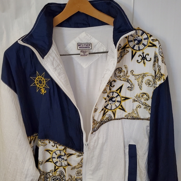 L Vintage 90's Navy Windbreaker Bomber Jacket - Picture 4 of 5